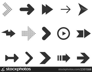 Black arrows set isolated on white background. Collection for web design and interface. Vector illustration.. Black arrows set isolated on white background. Collection for web design and interface.