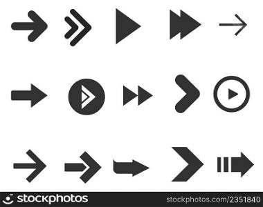 Black arrows set isolated on white background. Collection for web design, interface and more. Vector illustration. Black arrows set isolated on white background. Collection for web design, interface and more.