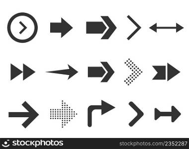 Black arrows set isolated on white background. Collection for web design, interface, UI and more. Vector illustration. Black arrows set isolated on white background. Collection for web design, interface, UI and more.