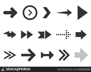 Black arrows set isolated on white background. Collection for web design, interface, UI etc. Vector illustration. Black arrows set isolated on white background. Collection for web design, interface, UI etc.