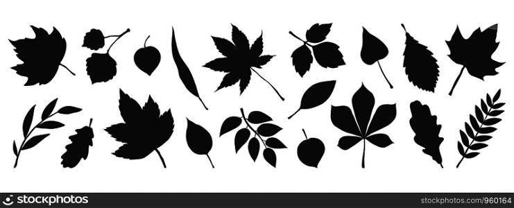 Black autumn leaves. Decorative fall elements isolated on white background. Vector illustration foliage silhouettes for greeting vintage cards and posters. Black autumn leaves. Decorative fall elements isolated on white background. Vector foliage silhouettes for greeting cards and posters