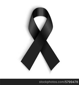 Black awareness ribbon on white background. Mourning and melanoma symbol.. Vector Black awareness ribbon on white background. Mourning and melanoma support symbol.