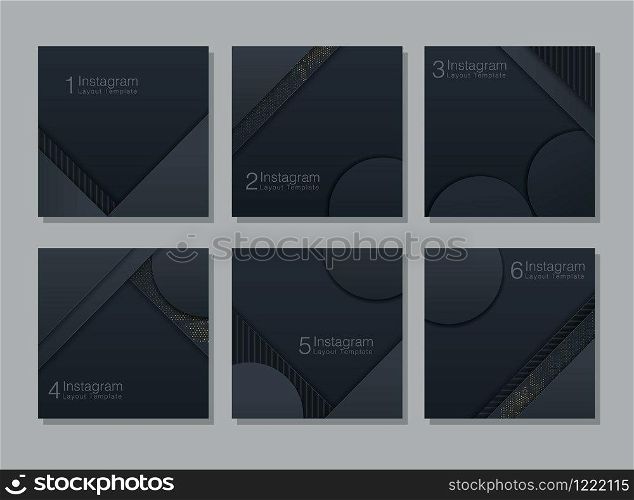 Black background. Abstract realistic papercut decoration textured with Glitter, Vector illustration. Cover layout template.