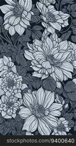 Black Background Delight  Relaxing Coloring Page with Seamless Floral Design