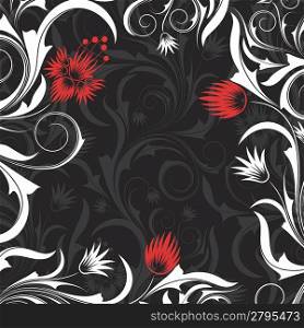 Black background with abstract red flowers