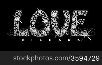 Black background with diamonds in the shape of the word love