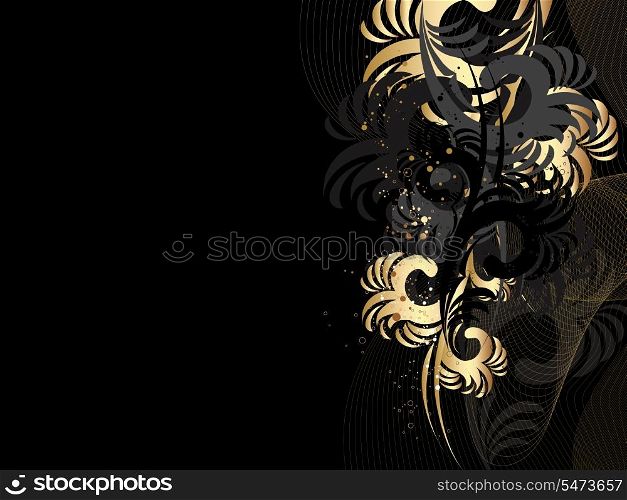 Black background with floral wave and pattern