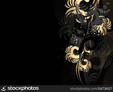 Black background with floral wave and pattern