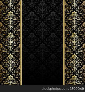 Black background with gold flowers and leaves