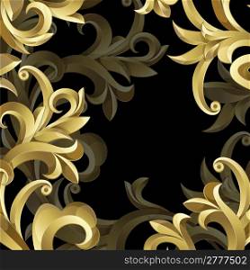 Black background with gold frame from abstract plant. Clipping Mask.