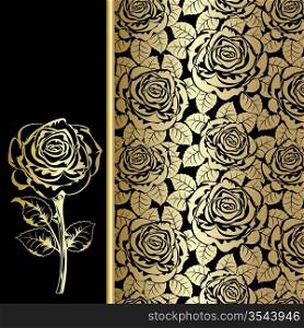 Black background with gold roses.