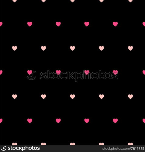 Black background with little colored hearts, simple vector for your love design. Love pattern with little hearts