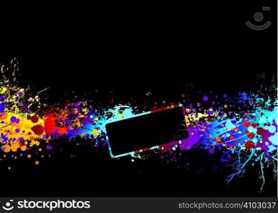 Black background with rainbow ink splat and room to add copy