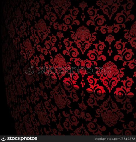 Black background with red flowers and leaves