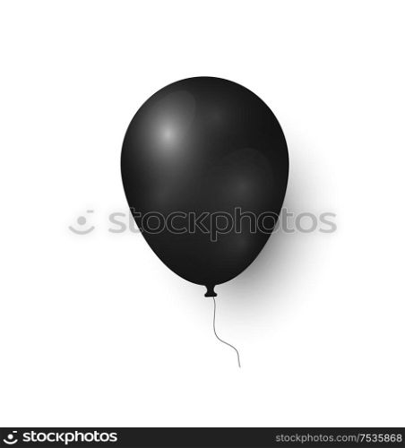 Black balloon realistic design 3D icon or sign. Helium trendy dark inflatable element for decorations, latex or rubber oval ball vector isolated on white. Black Balloon Realistic 3D Icon Isolated Sign