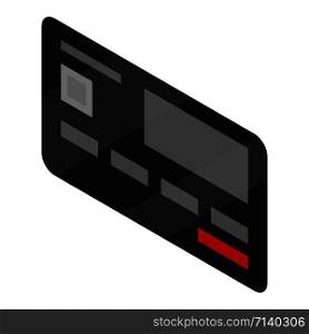 Black bank credit card icon. Isometric of black bank credit card vector icon for web design isolated on white background. Black bank credit card icon, isometric style