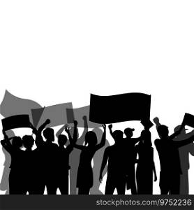Black banner with crowd. People group meeting, resistance and activist, freedom revolution, cheering and protest, vector illustration. Black banner with crowd. People group meeting, resistance