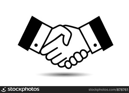 Black bargain handshake icon isolated on white. Business harmony or deal, partnership or respect hand shaking vector symbol. Black bargain handshake icon