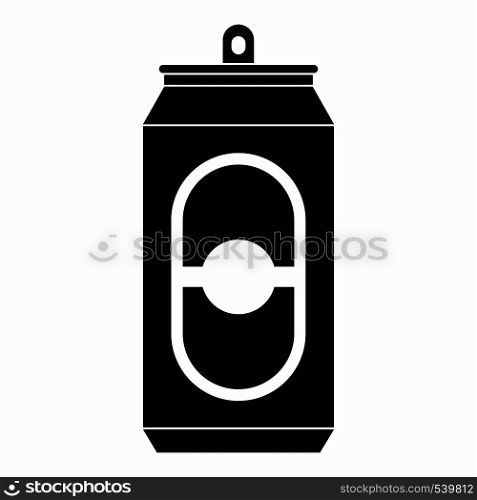 Black beer can icon in simple style on a white background. Black beer can icon, simple style
