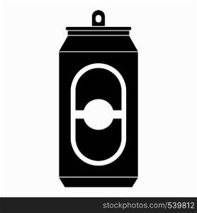 Black beer can icon in simple style on a white background. Black beer can icon, simple style