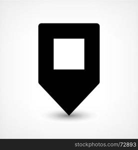 Black blank map pin flat location sign square icon. Map pin location sign rounded square icon in flat style. Simple black shapes with gray gradient oval shadow on white background. This web design element vector illustration save in 8 eps