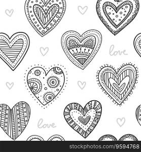 Black boho ornamental hearts seamless pattern vector image
