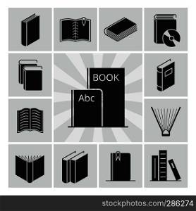 Black books silhouettes icons collection. Learning symbol book. Vector illustration. Black books silhouettes icons collection