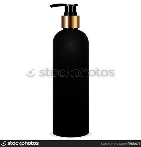 Black bottle with pump vector mockup illustration. Realistic 3d vector illustration for cosmetics. Ready for your brand, commercial.. Black bottle with pump vector mockup illustration