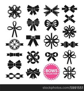 Black Bows Set. Black bows set on white background in different shapes isolated vector illustration