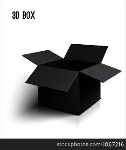 Black box open icon 3d model. Black open box icon on white background.