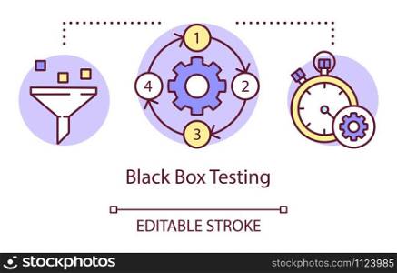Black box testing concept icon. Examine computer functionality idea thin line illustration. Software testing process. Indicating issues and problems. Vector isolated outline drawing. Editable stroke