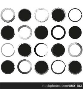 Black brush circles. Grunge texture. Round shape. Vector illustration. EPS 10.. Black brush circles. Grunge texture. Round shape. Vector illustration.