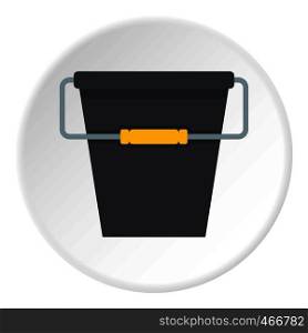 Black bucket icon in flat circle isolated vector illustration for web. Black bucket icon circle