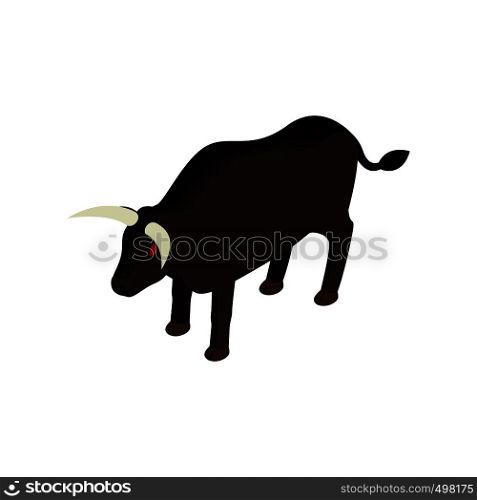 Black bull icon in isometric 3d style on a white background. Black bull icon, isometric 3d style
