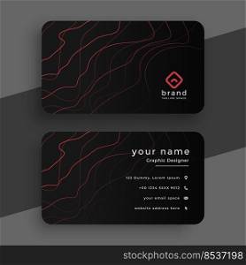 black business card with red lines