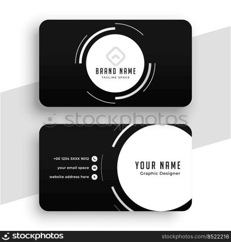 black business card with white circles
