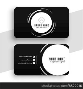 black business card with white circles