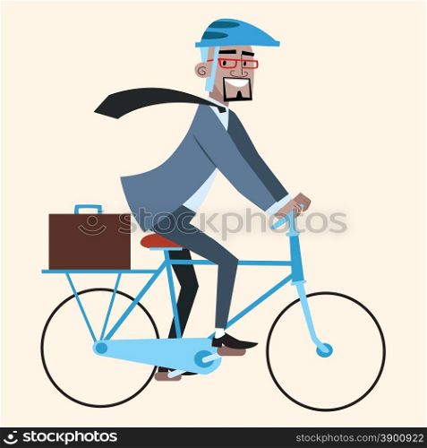 Black businessman on bike rides to work. African health ecology. Black businessman on bike rides to work