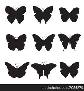 Black butterflies on white background.. Vector collection of butterflies. Black butterflies on white background