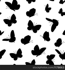 Black butterflies pattern. Cute butterfly seamless pattern for print textures vector illustration. Black butterfliesseamless pattern