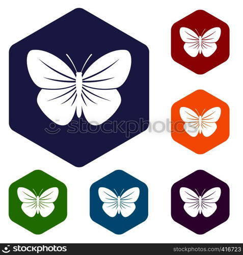 Black butterfly icons set rhombus in different colors isolated on white background. Black butterfly icons set