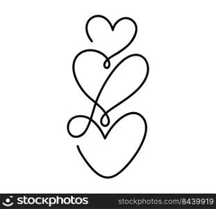 Black Calligraphy three lovers hearts. Hand drawn icon logo vector family valentine day monoline. Decor for greeting card, mug, photo overlays, t-shirt print, flyer, poster design.. Black Calligraphy three lovers hearts. Hand drawn icon logo vector family valentine day monoline. Decor for greeting card, mug, photo overlays, t-shirt print, flyer, poster design