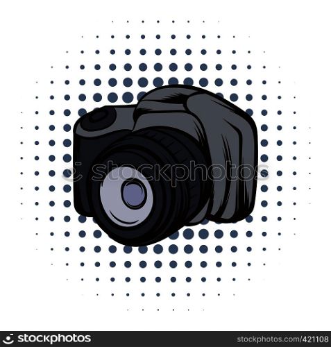 Black camera comics icon on a white background. Black camera comics icon