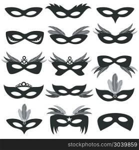 Black carnival party face masks isolated on white vector set. Black carnival party face masks isolated on white vector. Set of mask for theater and carnival illustration