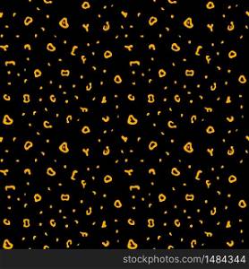 Black cartoon leopard skin with orange spots seamless pattern. Black cartoon leopard skin with little orange spots seamless pattern