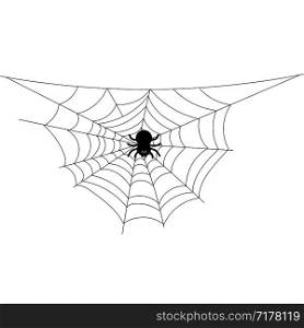 Black cartoon spider with web on blank background. Eps10. Black cartoon spider with web on blank background
