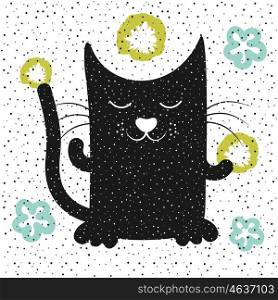 Black cat and flowers. Vector illustration