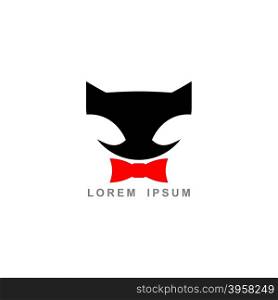 Black cat and Red Bow Tie. Vector logo. Template Emblem business
