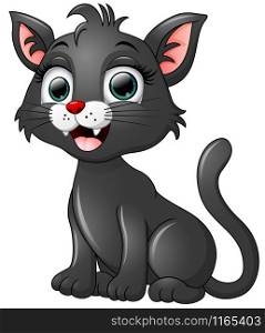 Black cat cartoon isolated on white background