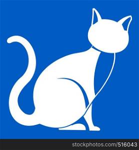 Black cat icon white isolated on blue background vector illustration. Black cat icon white